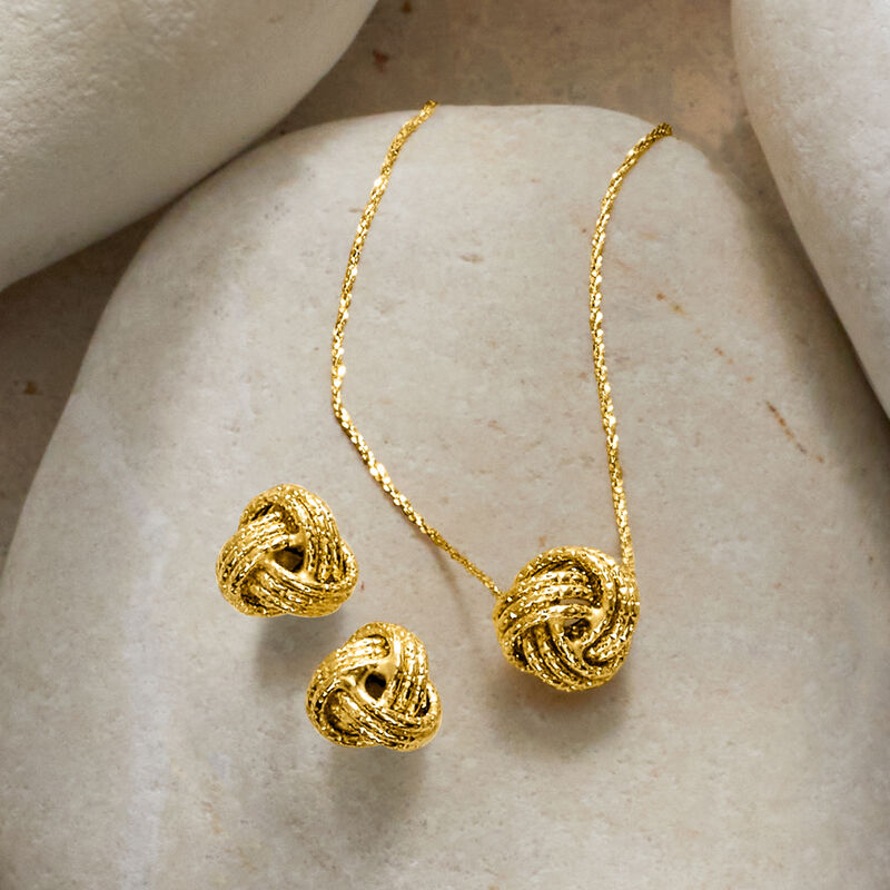 Italian 14kt Yellow Gold Love Knot Jewelry Set: Necklace and Stud Earrings image number 5