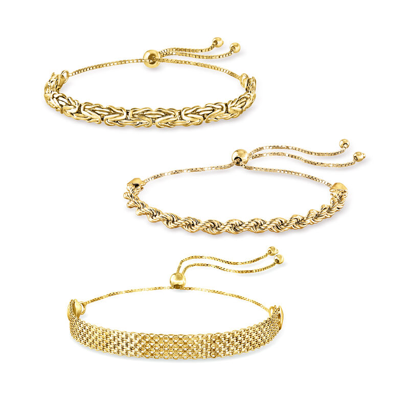 18kt Gold Over Sterling Jewelry Set: Three Multi-Link Bolo Bracelets image number 0