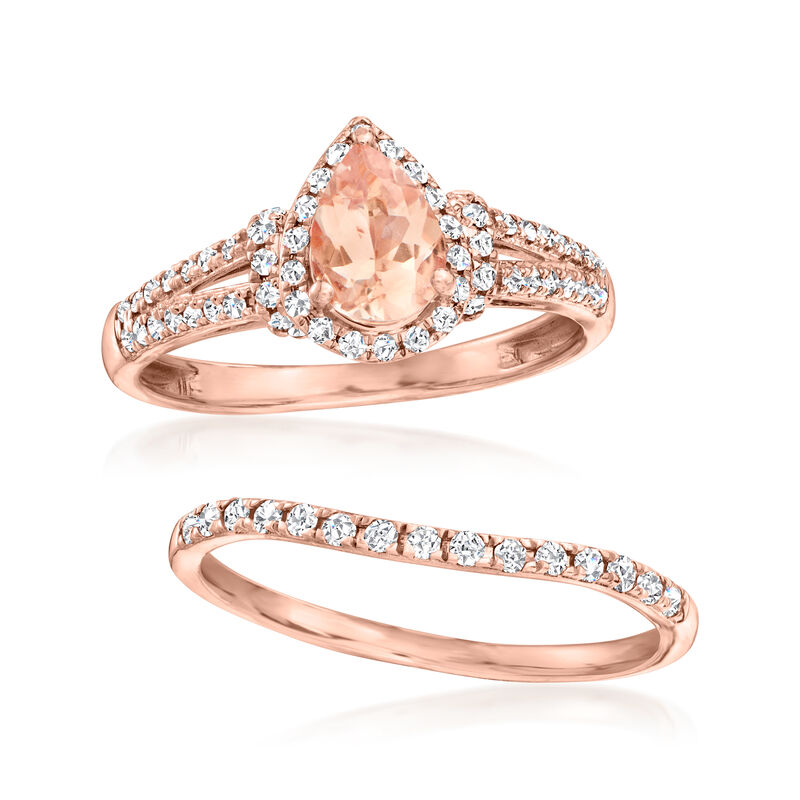 .70 Carat Morganite and .40 ct. t.w. Diamond Jewelry Set: Two Rings in 14kt Rose Gold. Size 8 image number 3