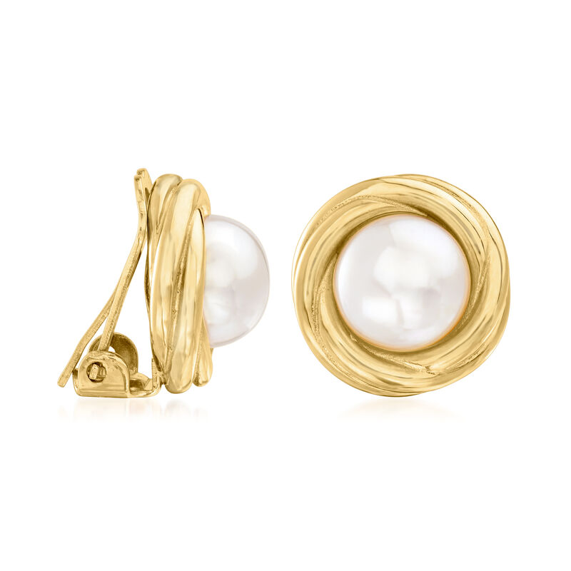 8-8.5mm Cultured Pearl Love Knot Clip-On Earrings in 18kt Gold Over Sterling  image number 2
