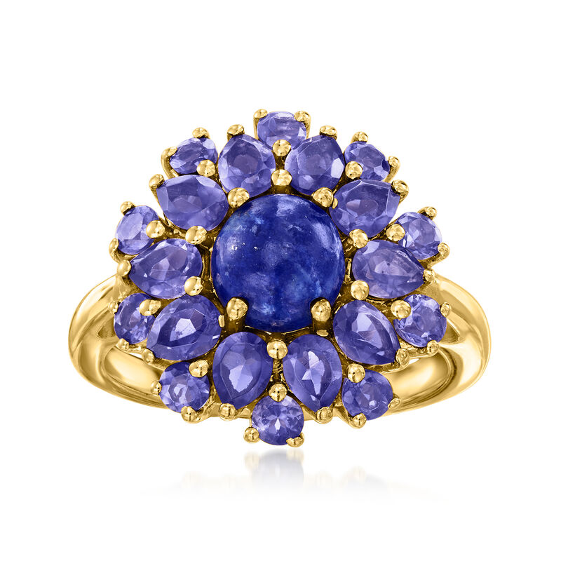 Lapis and 1.80 ct. t.w. Iolite Cluster Ring in 18kt Gold Over Sterling image number 0