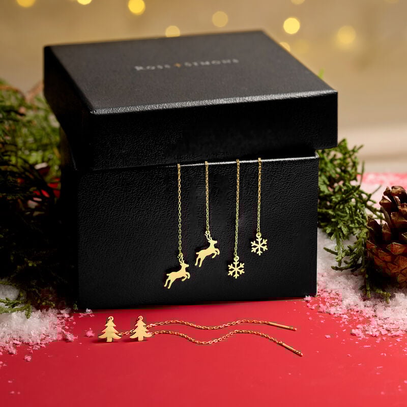 18kt Gold Over Sterling Jewelry Set: Three Pairs of Holiday-Motif Threader Earrings image number 7