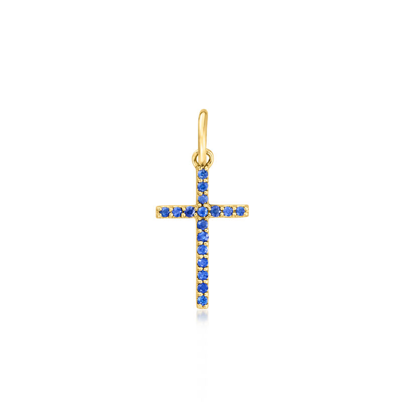 .10 ct. t.w. Sapphire Cross Charm in 14kt Yellow Gold  image number 1