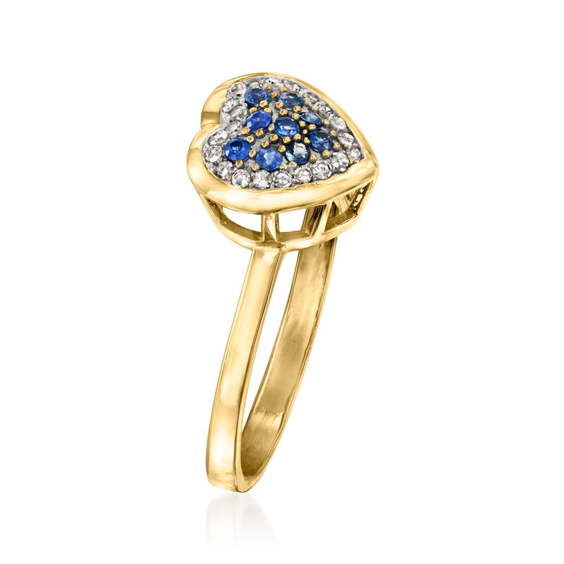 C. 1990 Vintage .13 ct. t.w. Sapphire and .10 ct. t.w. Diamond Heart Ring in 18kt Yellow Gold. Size 7 image number 2