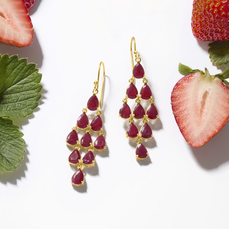12.00 ct. t.w. Ruby Chandelier Earrings in 18kt Gold Over Sterling  image number 2