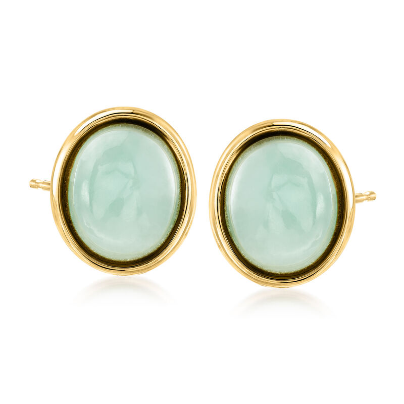 Jade Oval Stud Earrings in 14kt Yellow Gold image number 0