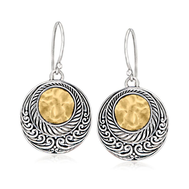 Sterling Silver and 18kt Yellow Gold Bali-Style Disc Drop Earrings image number 0