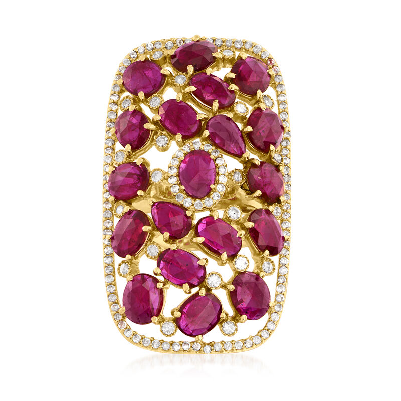 C. 1980 Vintage 6.65 ct. t.w. Ruby and .75 ct. t.w. Diamond Ring in 18kt Yellow Gold image number 0