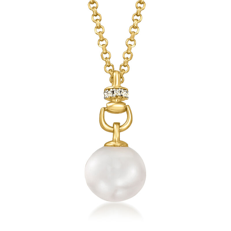 Charles Garnier &quot;Venus&quot; 9.5-10mm Cultured Pearl Pendant Necklace with Diamonds in 18kt Gold Over Sterling. 18&quot; image number 1
