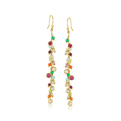 7.20 ct. t.w. Bezel-Set Multi-Gemstone Drop Earrings in 18kt Gold Over Sterling