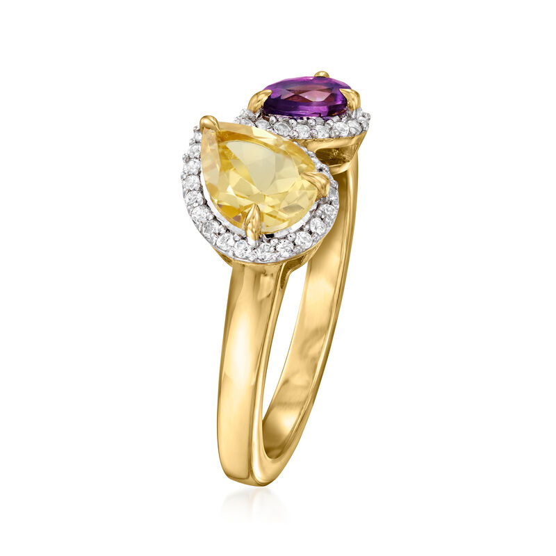 .80 Carat Citrine and .30 Carat Amethyst Toi et Moi Ring with .10 ct. t.w. White Topaz in 18kt Gold Over Sterling image number 2