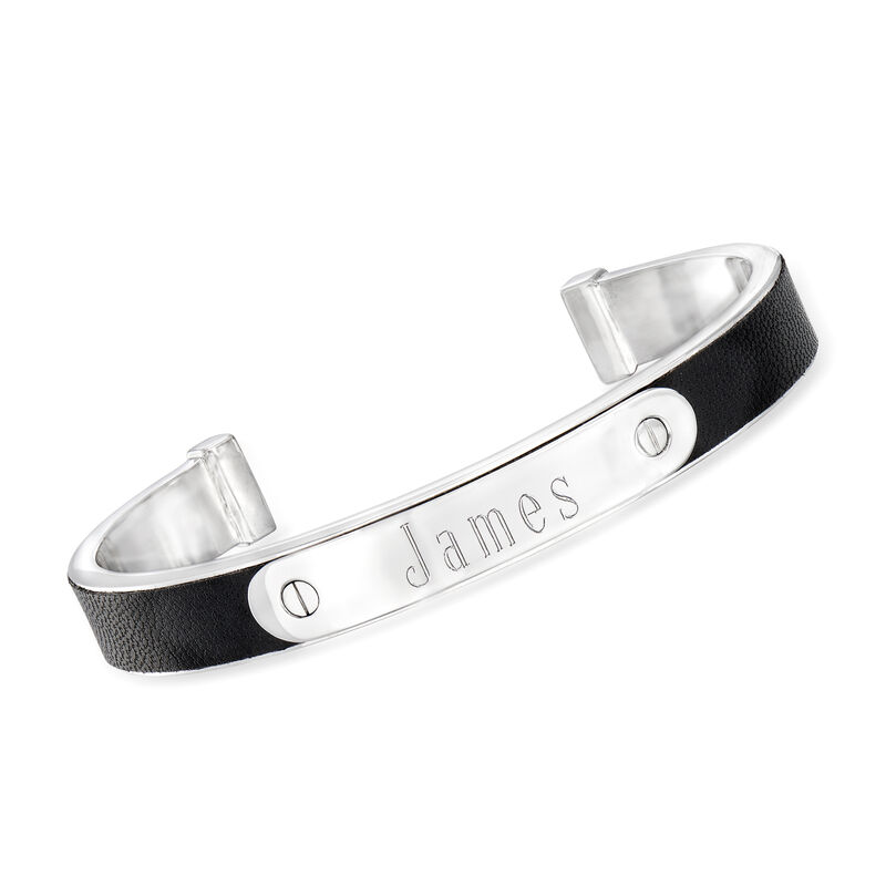 Gabriel Designs Sterling Silver Personalized Cuff Bracelet with Black Leather image number 0