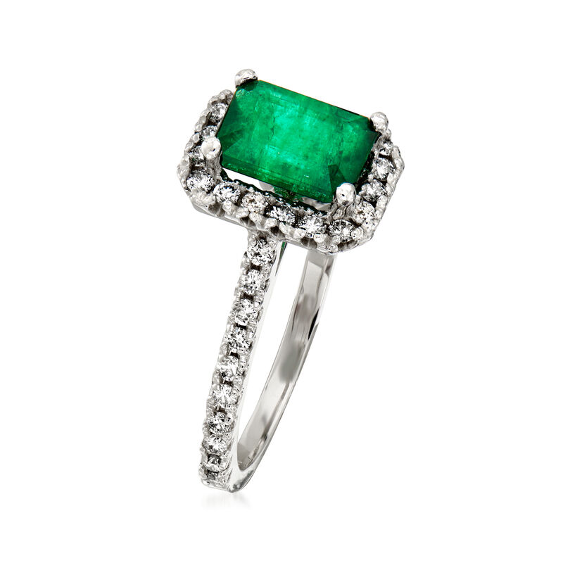 1.60 Carat Emerald and .45 ct. t.w. Diamond Halo Ring in 14kt White Gold image number 2