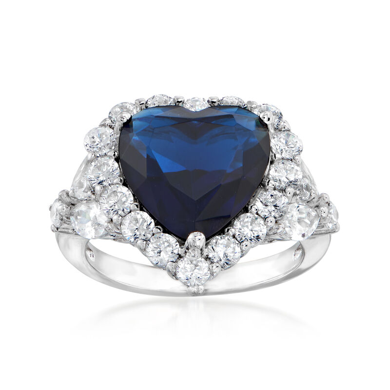 7.25 Carat Simulated Sapphire and 2.11 ct. t.w. CZ Heart Ring in Sterling Silver image number 0