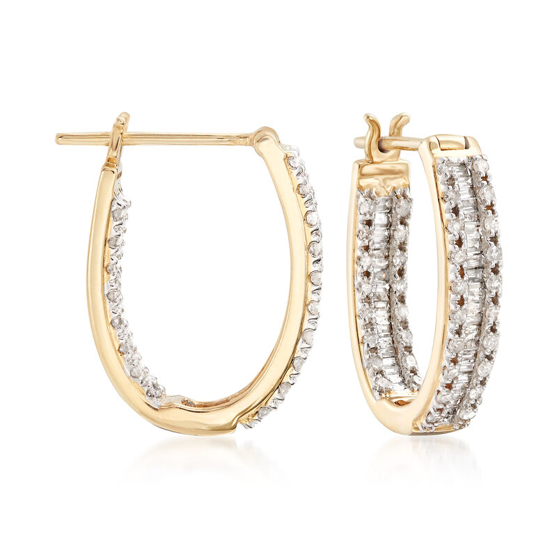1.00 ct. t.w. Diamond Inside-Outside Hoop Earrings in 14kt Yellow Gold.3/4&quot; image number 0