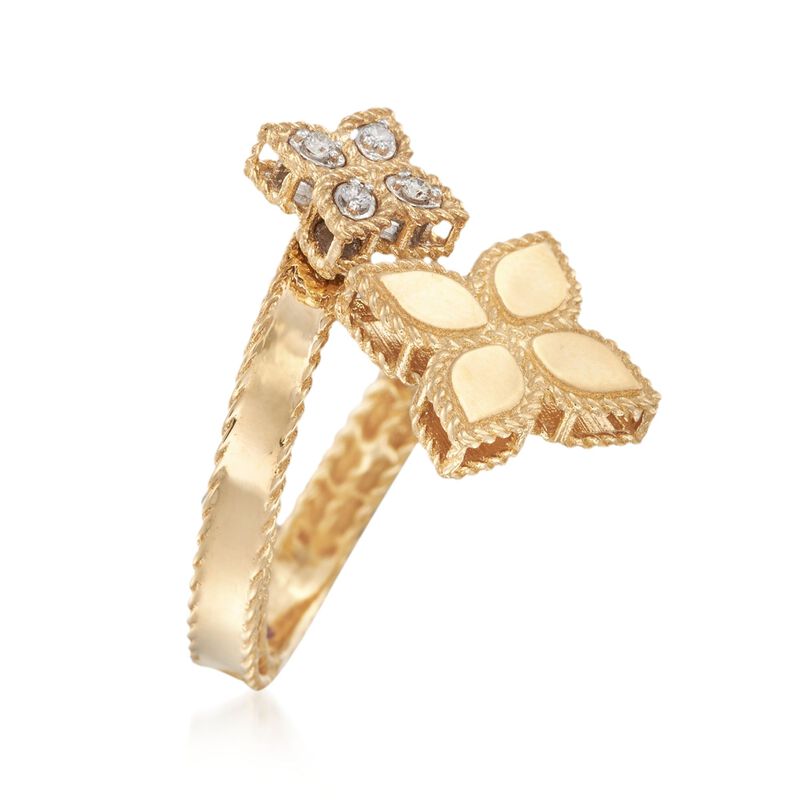 Roberto Coin &quot;Princess&quot; .17 ct. t.w. Diamond Flower Bypass Ring in 18kt Yellow Gold image number 2
