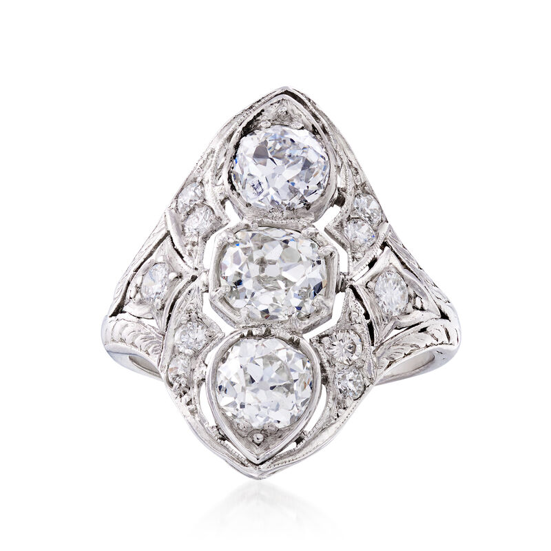 C. 1925 Vintage 2.33 ct. t.w. Diamond Navette Ring in Platinum. Size 6 image number 0