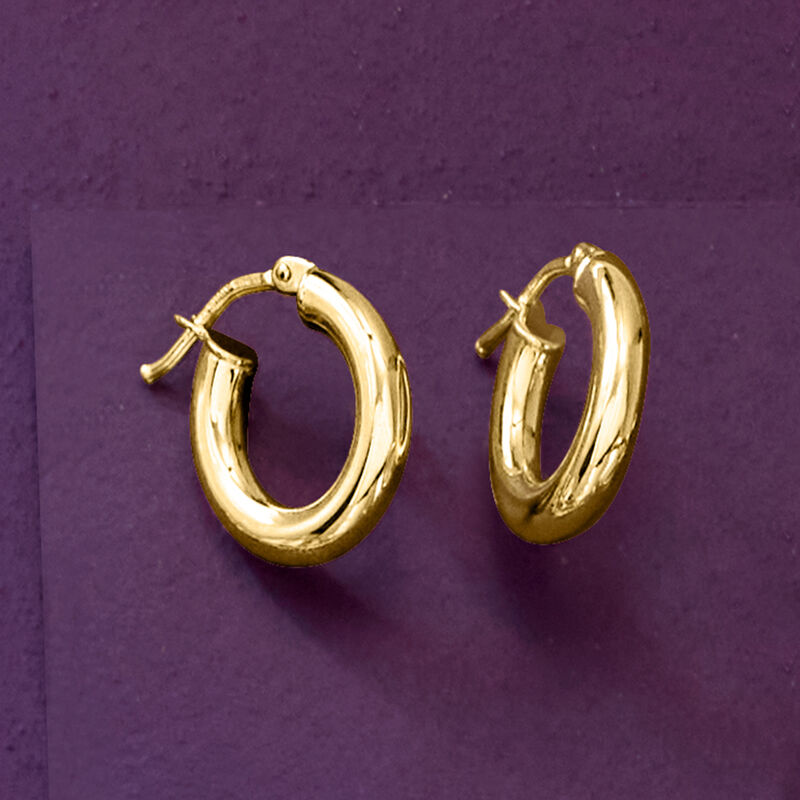 Italian 3mm 18kt Yellow Gold Huggie Hoop Earrings. 1/2" image number 3