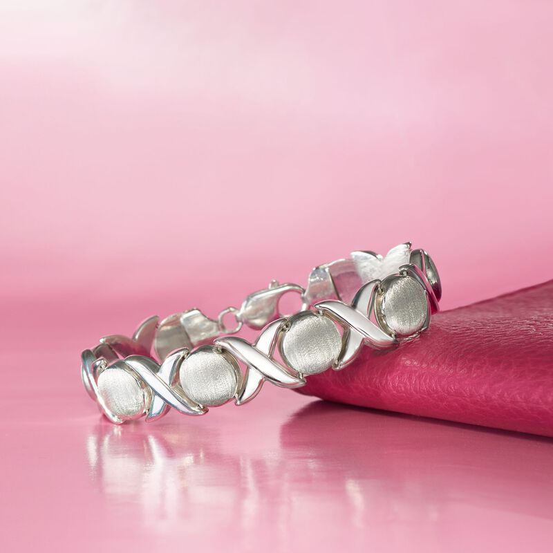 Italian Sterling Silver Brushed and Polished XO-Link Bracelet image number 3