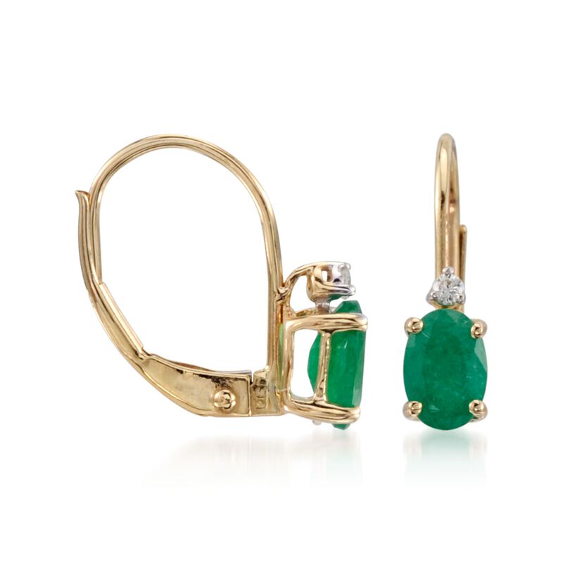 .80 ct. t.w. Emerald Earrings with Diamond Accents in 14kt Yellow Gold image number 2