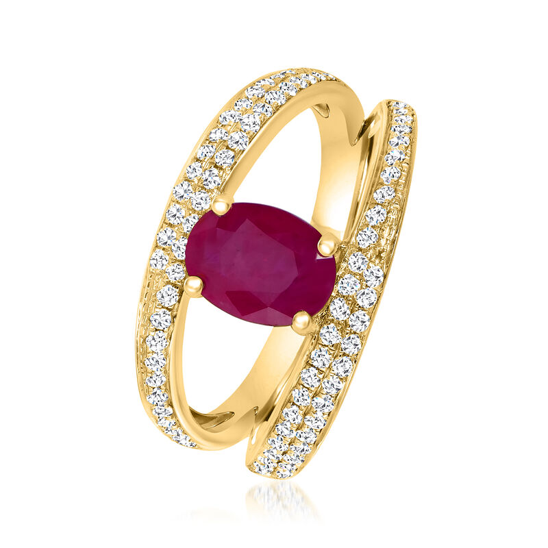 1.70 Carat Ruby Open-Space Ring with .66 ct. t.w. Diamonds in 14kt Yellow Gold image number 1