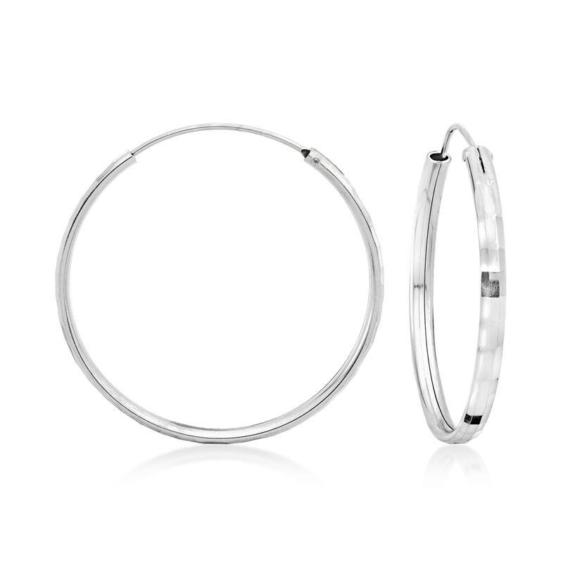 Italian Sterling Silver Hoop Earrings. 1 3/8&quot; image number 0