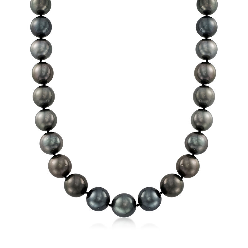13-15mm Black Cultured Tahitian Pearl Necklace with Diamonds and 14kt White Gold image number 0