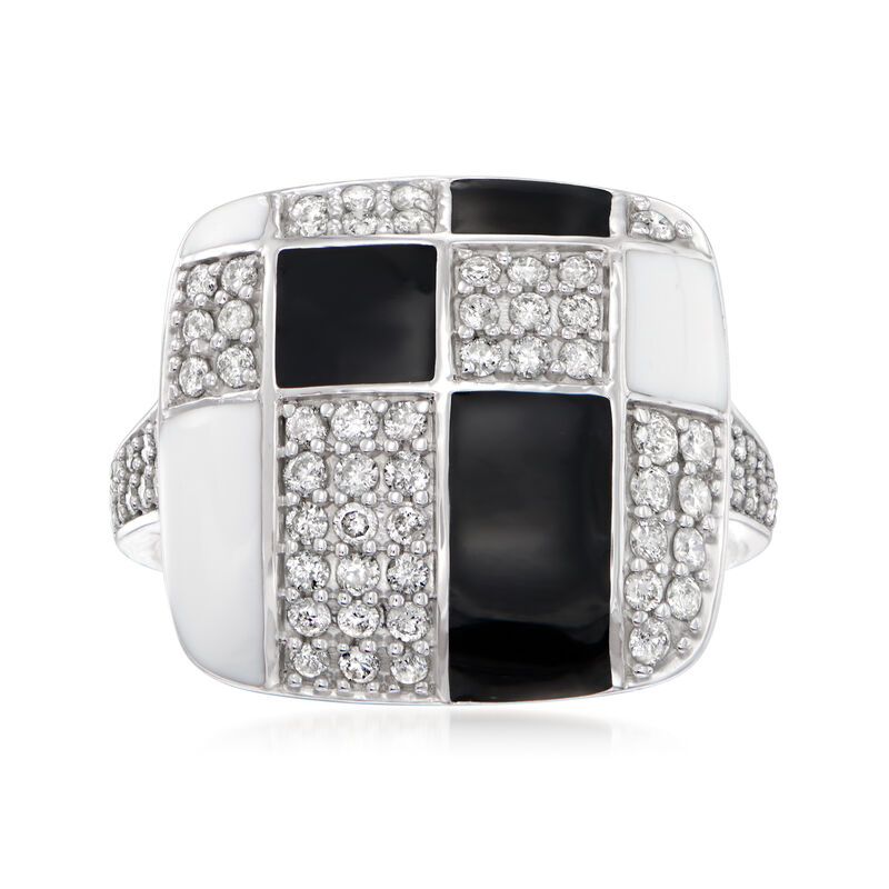 .75 ct. t.w. Diamond and Enamel Geometric Square-Top Ring in Sterling Silver image number 0