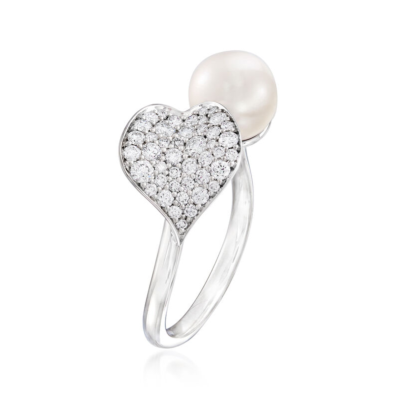 Mikimoto &quot;Petal&quot; 7.5mm A+ Cultured Akoya Pearl and .46 ct. t.w. Diamond Ring in 18kt White Gold. Size 6.5 image number 2
