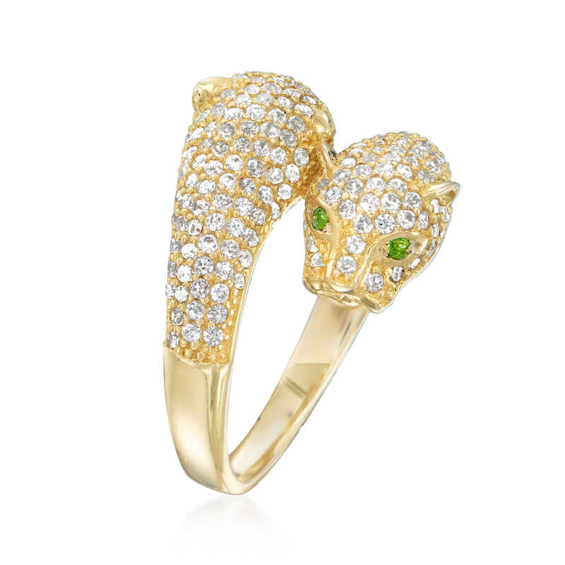 1.90 ct. t.w. White Zircon Panther Ring in 18kt Yellow Gold Over Sterling Silver with Green Chrome Diopside image number 2