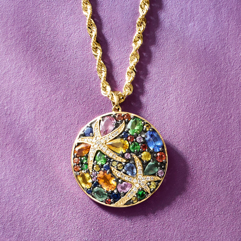 5.02 ct. t.w. Multi-Gemstone Starfish Pendant with .26 ct. t.w. Diamonds in 14kt Yellow Gold image number 4