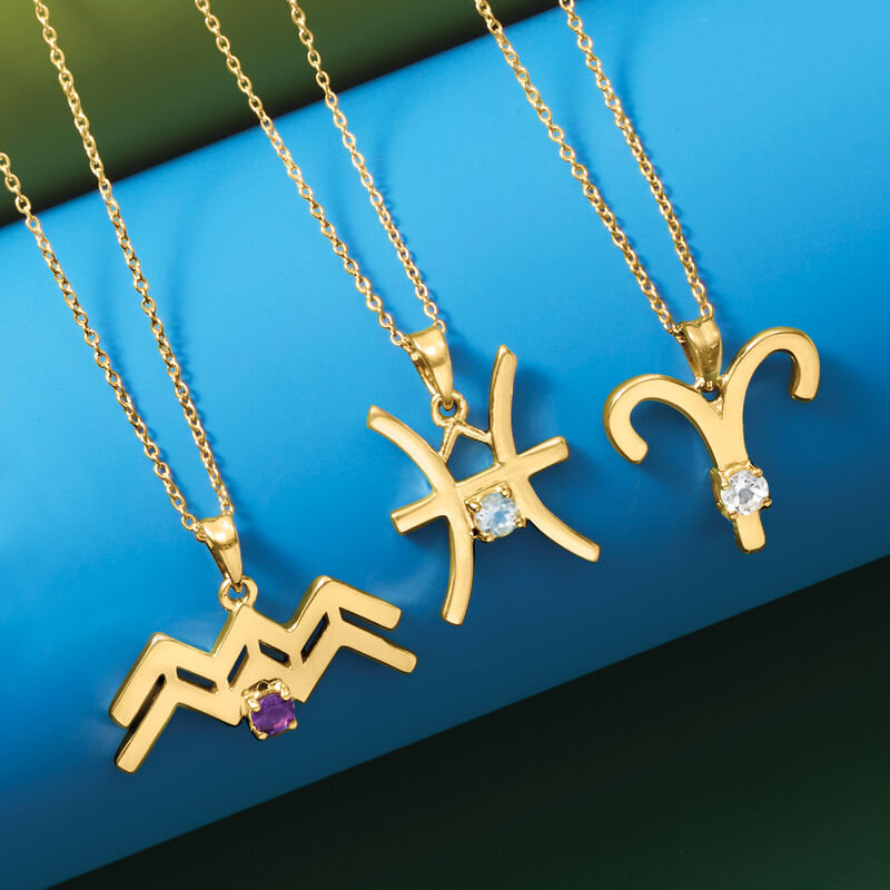 Gemstone Zodiac Pendant Necklace in 18kt Gold Over Sterling image number 2