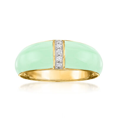 Pastel Green Enamel Dome Ring with Diamonds in 18kt Gold Over Sterling