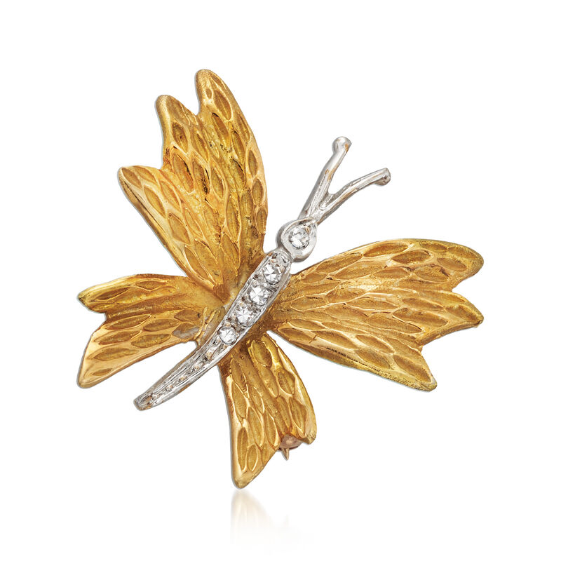 C. 1980 Vintage Tiffany Jewelry 18kt Yellow Gold Butterfly Pin with Diamond Accents image number 0
