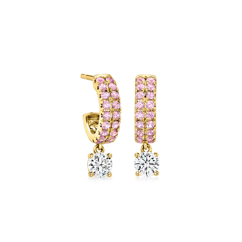 .58 ct. t.w. Lab-Grown Diamond C-Hoop Drop Earrings with .40 ct. t.w. Pink Sapphires in 14kt Yellow Gold image number 0