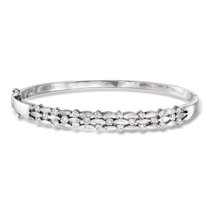 C. 1990 Vintage 1.40 ct. t.w. Diamond Bangle Bracelet in 18kt White Gold. 7" image number 0