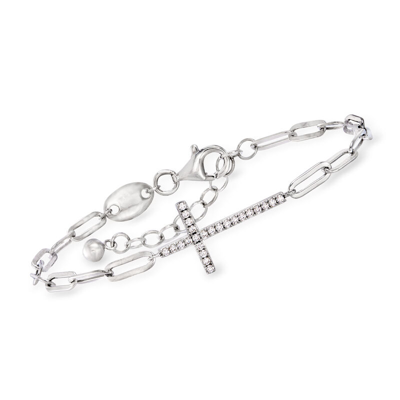 Charles Garnier .30 ct. t.w. CZ Cross Paper Clip Link Bracelet in Sterling Silver. 6.75&quot; image number 0