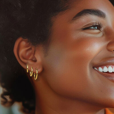 18kt Gold Over Sterling Jewelry Set: Three Pairs of 2mm Hoop Earrings