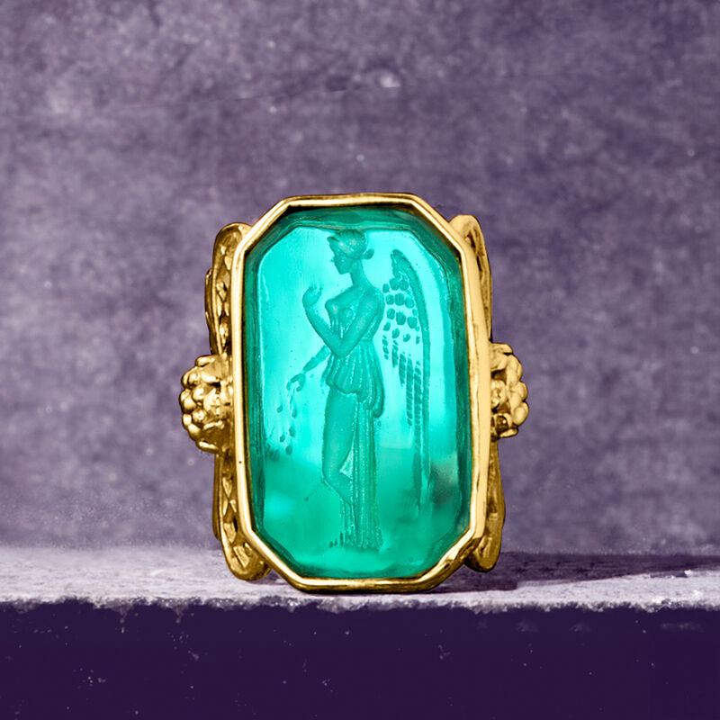 Italian Tagliamonte Blue Venetian Glass Angel Ring in 18kt Gold Over Sterling image number 3