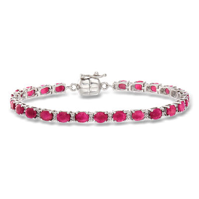 7.00 ct. t.w. Ruby and .20 ct. t.w. White Topaz Tennis Bracelet in Sterling Silver with Magnetic Clasp