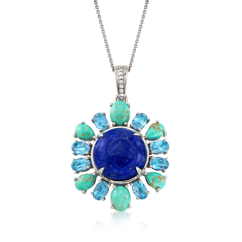 3.30 ct. t.w. Swiss Blue Topaz and Multi-Stone Pendant Necklace in Sterling Silver image number 0