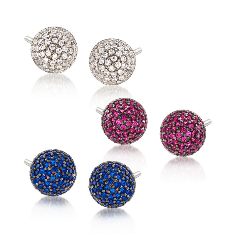 2.10 ct. t.w. CZ Jewelry Set: Three Pairs of Stud Earrings in Sterling Silver image number 0