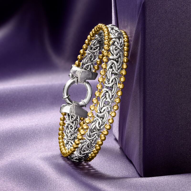 Two-Tone Sterling Silver Byzantine Beaded-Edge Bracelet image number 4