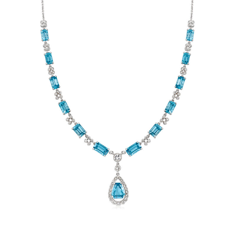 C. 1990 Vintage 18.65 ct. t.w. Swiss Blue Topaz and 2.00 ct. t.w. Diamond Necklace in 18kt White Gold image number 0