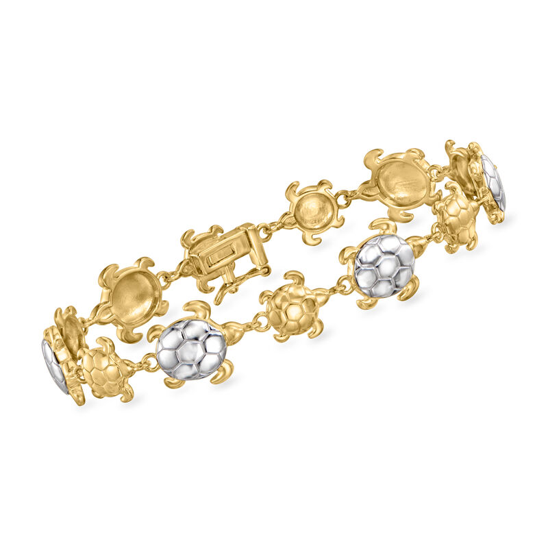 Sterling Silver and 18kt Gold Over Sterling Turtle Bracelet. 7&quot; image number 0