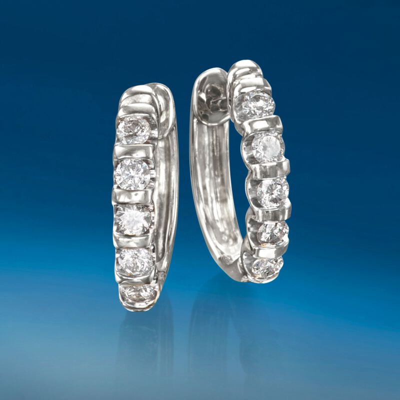 .50 ct. t.w. Diamond Huggie Hoop Earrings in 14kt White Gold. 1/2&quot; image number 2
