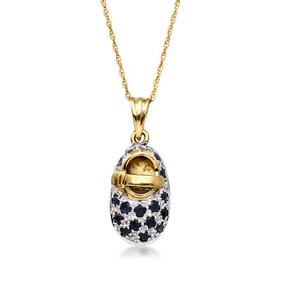 C. 1990 Vintage .85 ct. t.w. Sapphire Baby Bootie Pendant Necklace in 14kt Two-Tone Gold