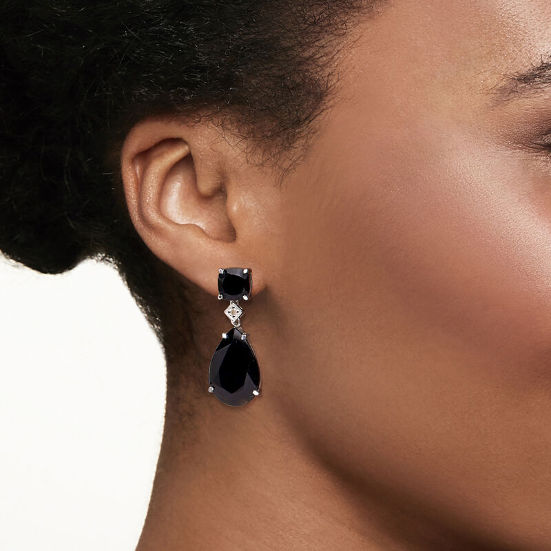 Black Onyx Drop Earrings in Sterling Silver image number 1