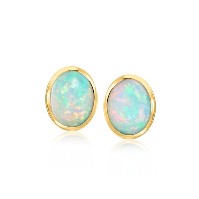 Bezel-Set Opal Stud Earrings in 18kt Gold Over Sterling
