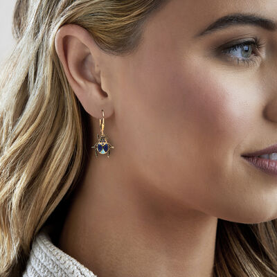 .10 ct. t.w. Sapphire Insect Drop Earrings with Tonal Blue Enamel in 18kt Gold Over Sterling